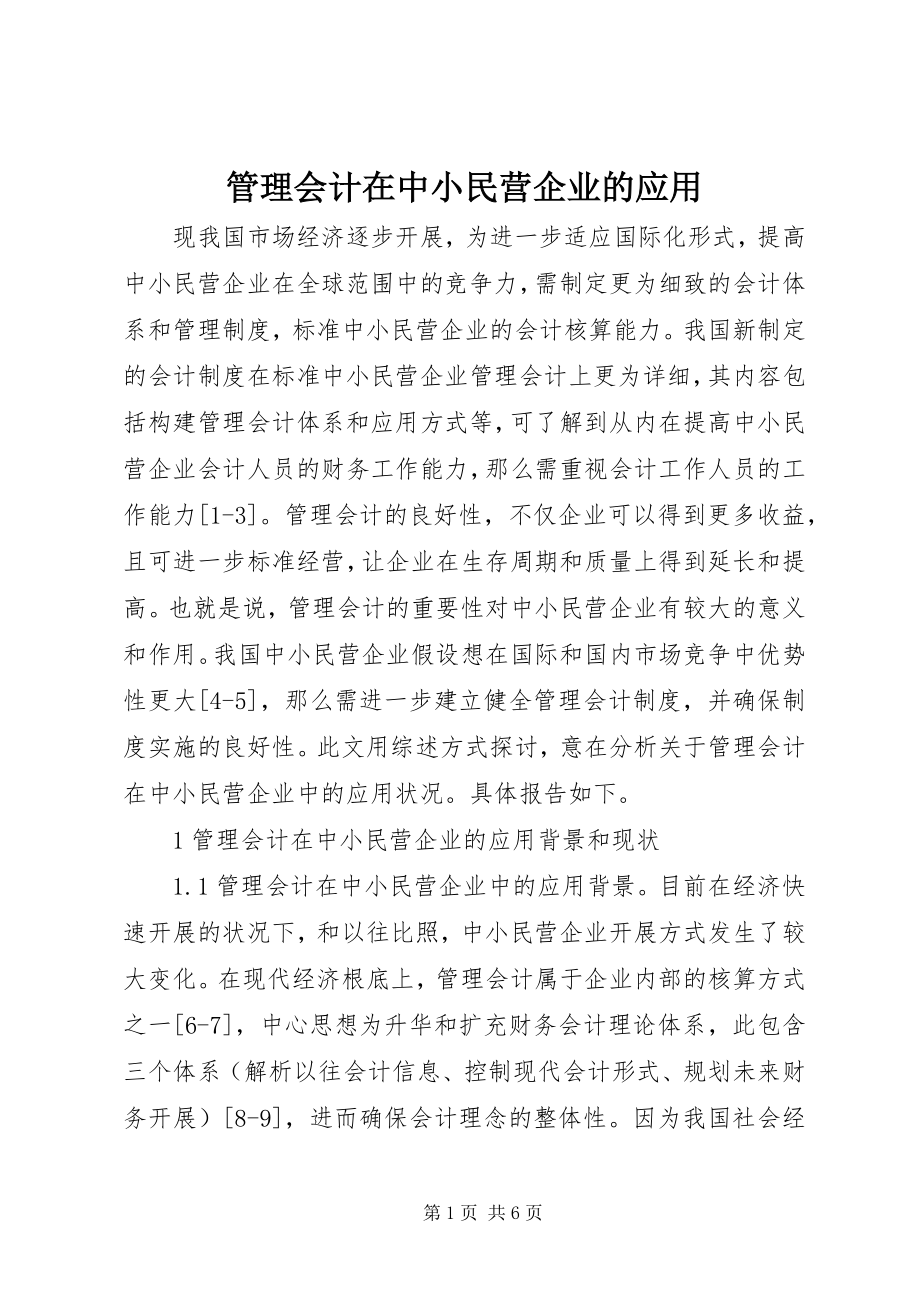 2023年管理会计在中小民营企业的应用.docx_第1页