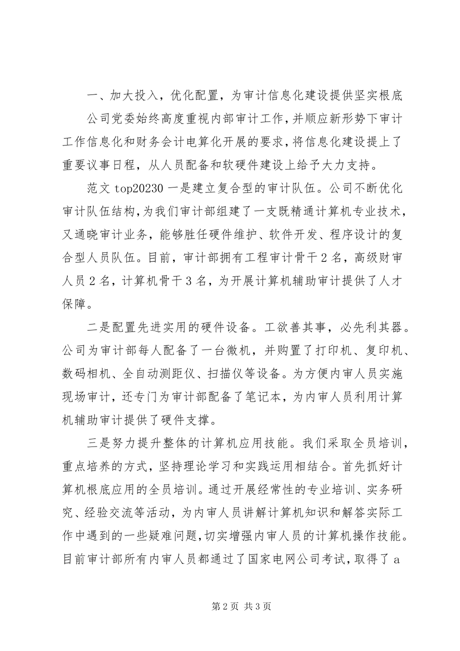 2023年监察审计部工作总结电力公司审计部工作总结新编.docx_第2页