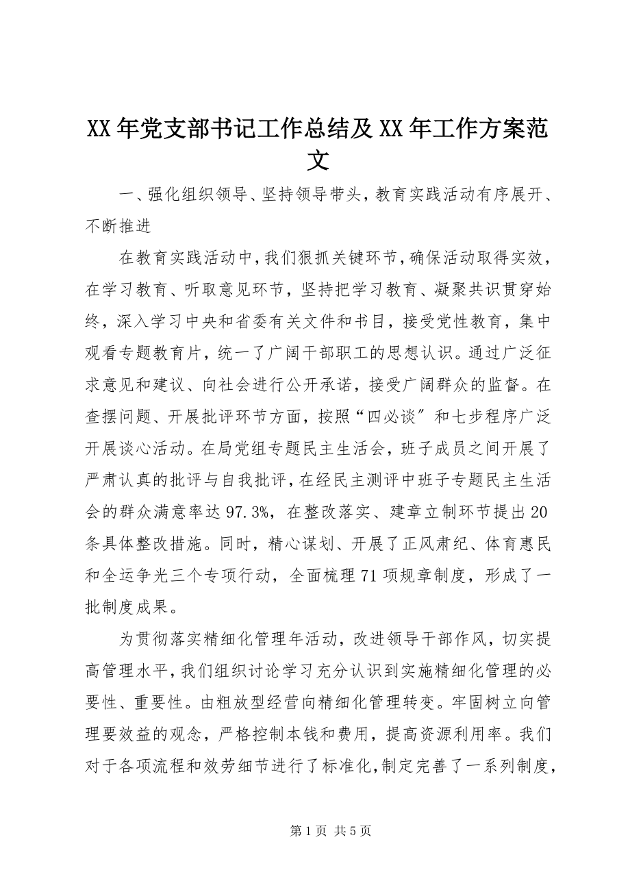 2023年党支部书记工作总结及工作计划.docx_第1页