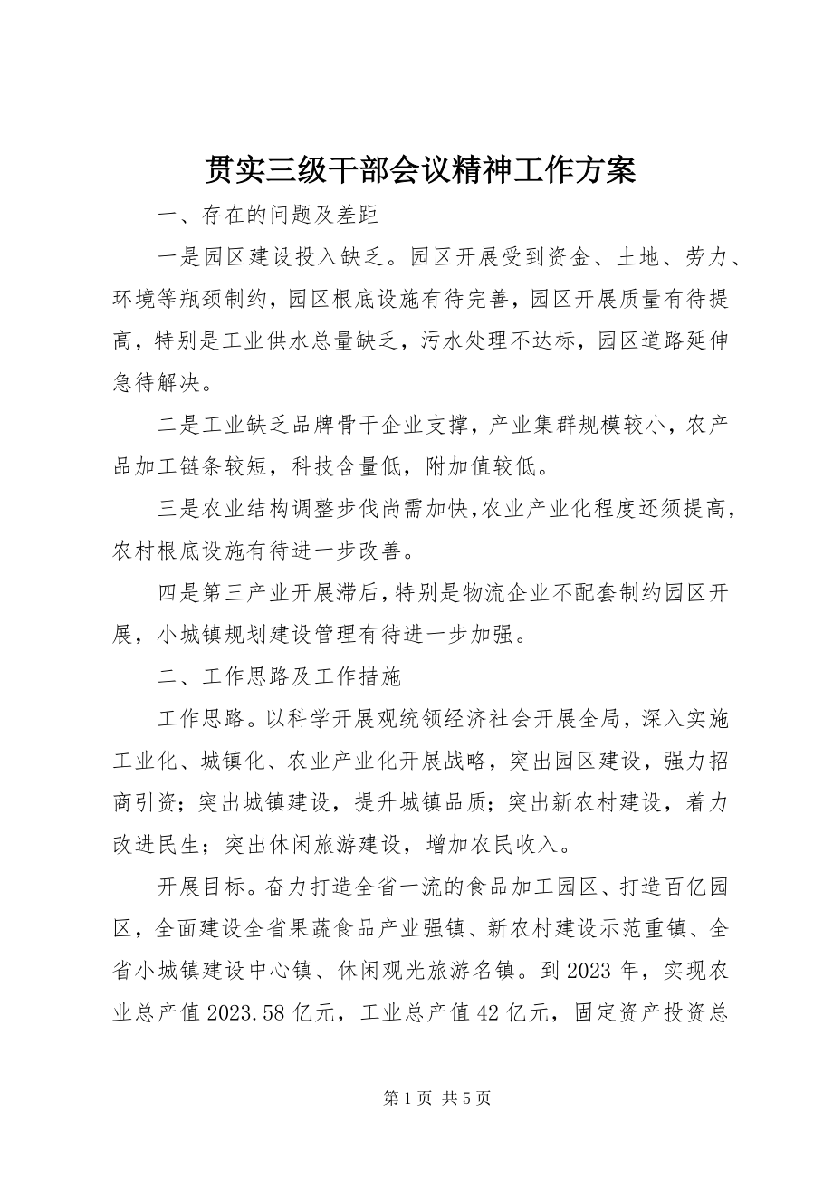 2023年贯实三级干部会议精神工作计划.docx_第1页