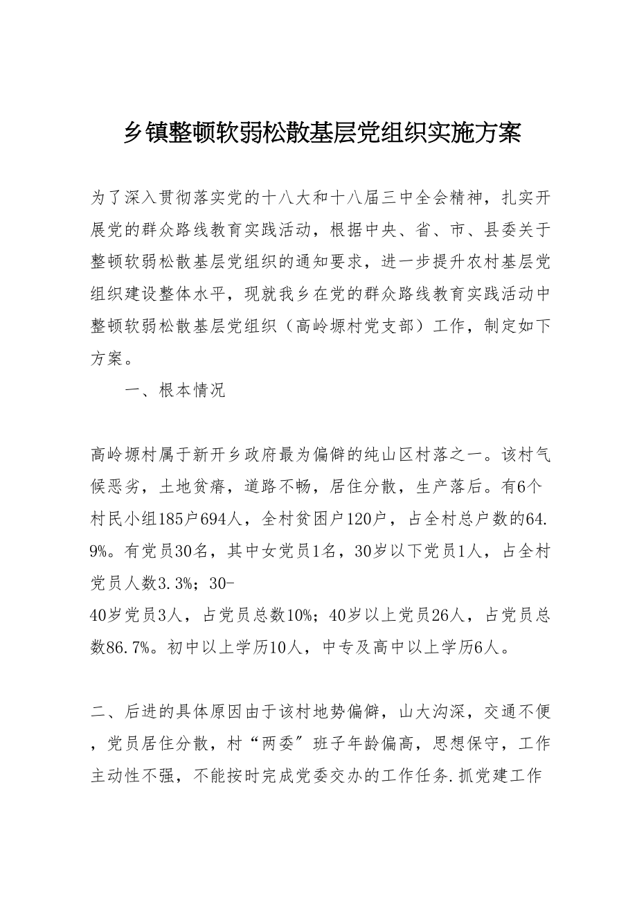 2023年乡镇整顿软弱涣散基层党组织实施方案.doc_第1页