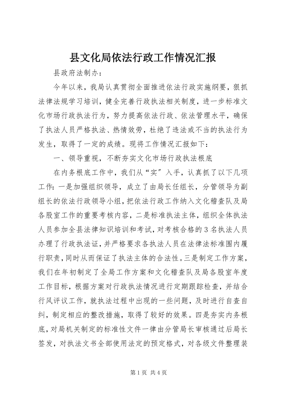 2023年县文化局依法行政工作情况汇报.docx_第1页