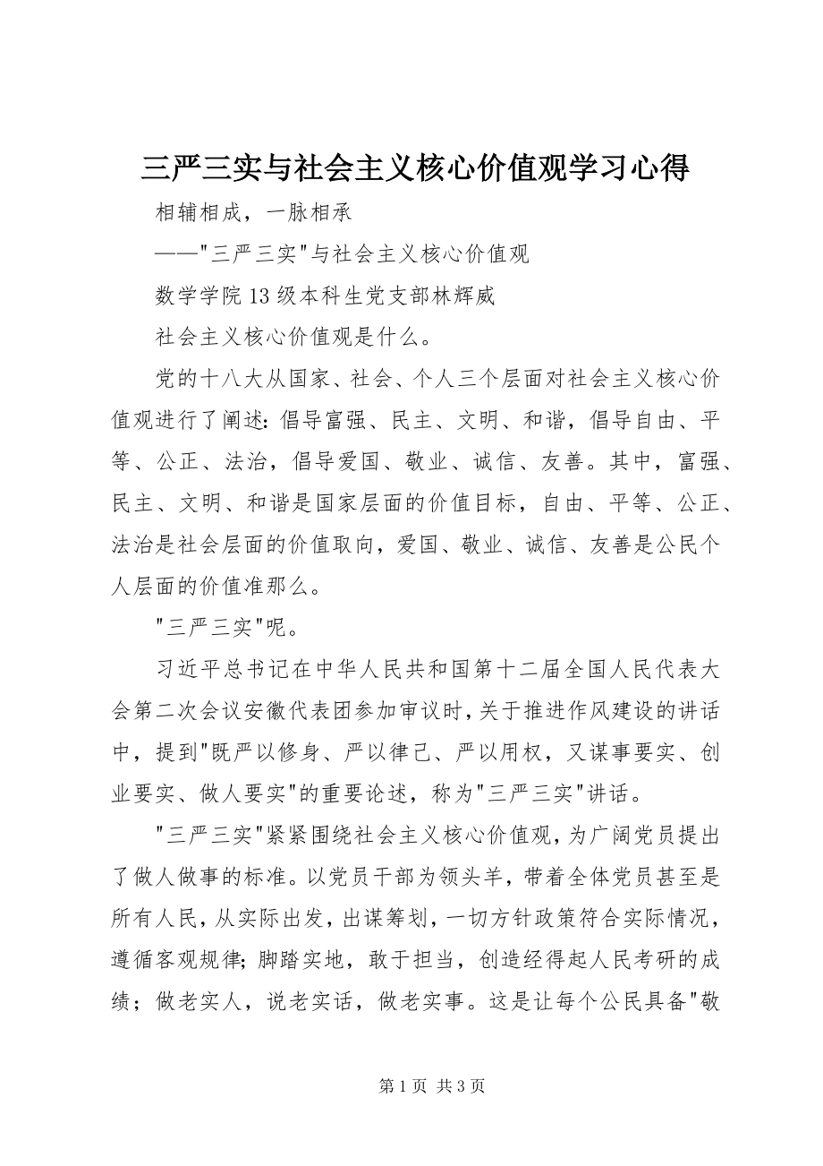 2023年三严三实与社会主义核心价值观学习心得.docx_第1页