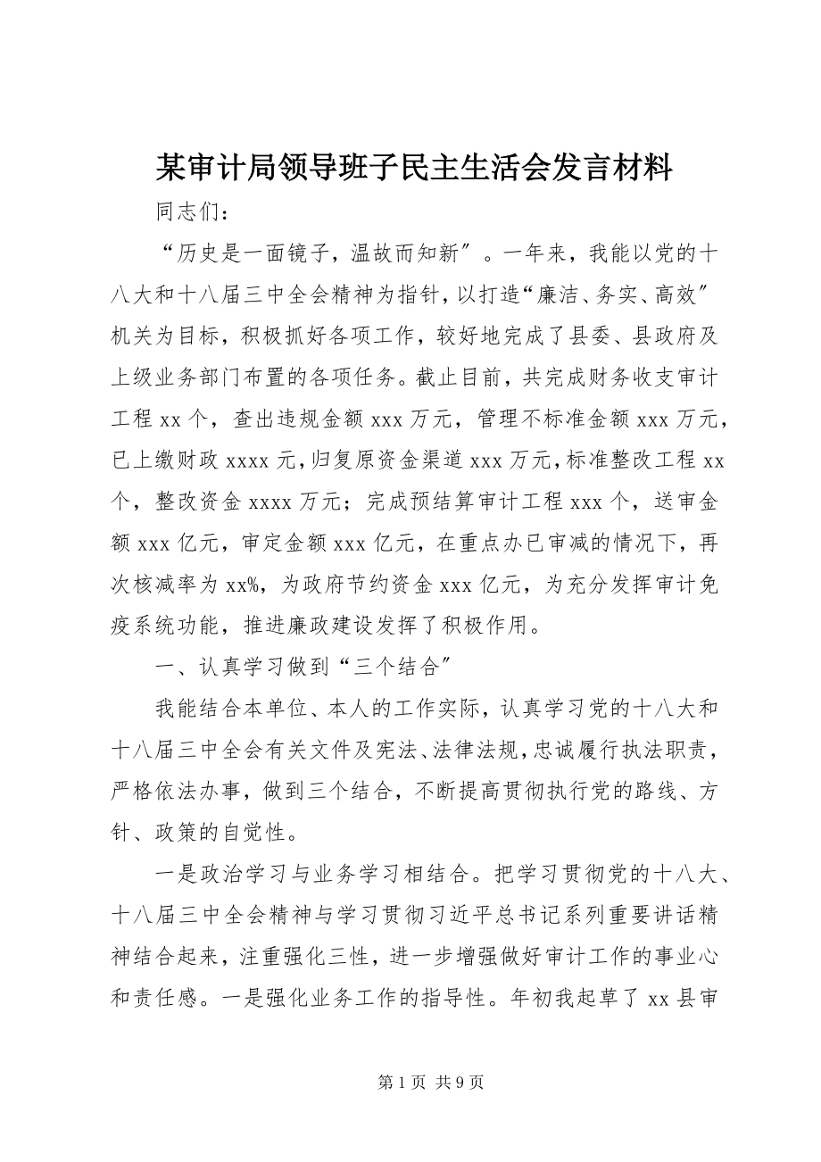 2023年xx审计局领导班子民主生活会讲话材料.docx_第1页