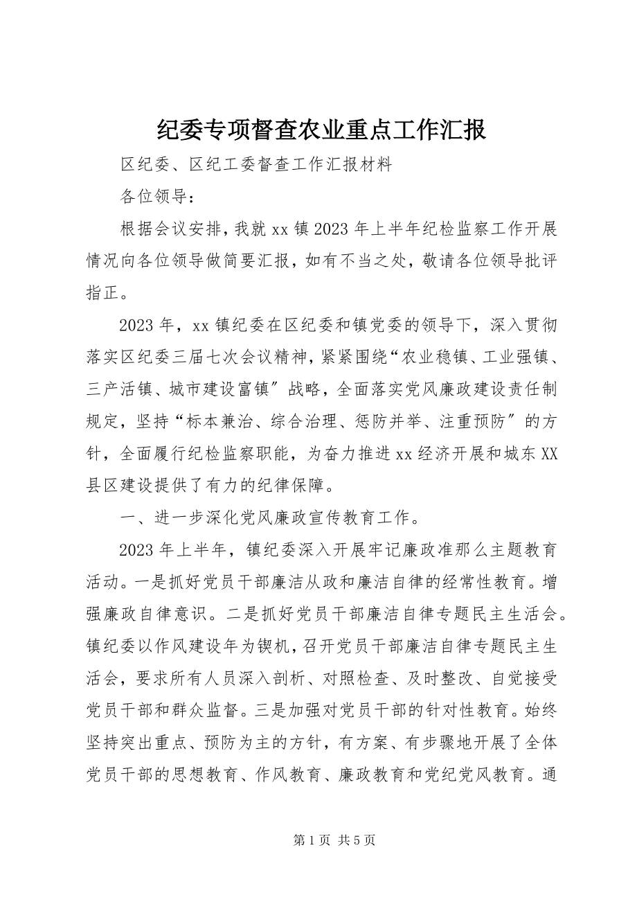 2023年纪委专项督查农业重点工作汇报.docx_第1页