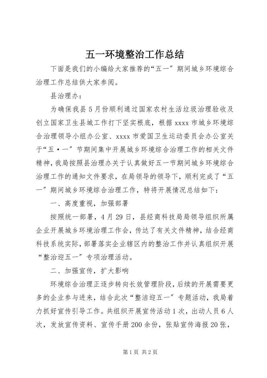 2023年五一环境整治工作总结.docx_第1页