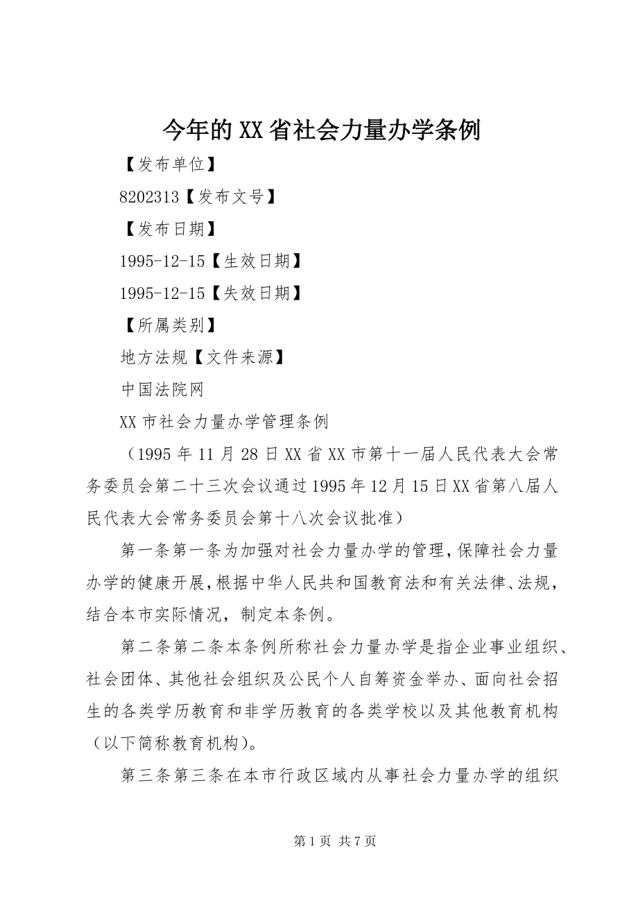 2023年今的XX省社会力量办学条例.docx_第1页