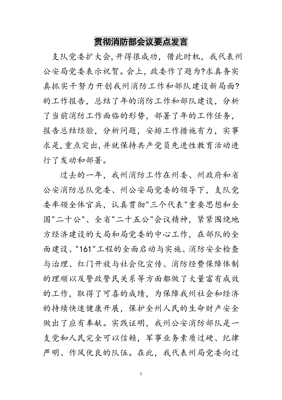 2023年贯彻消防部会议要点发言范文.doc_第1页