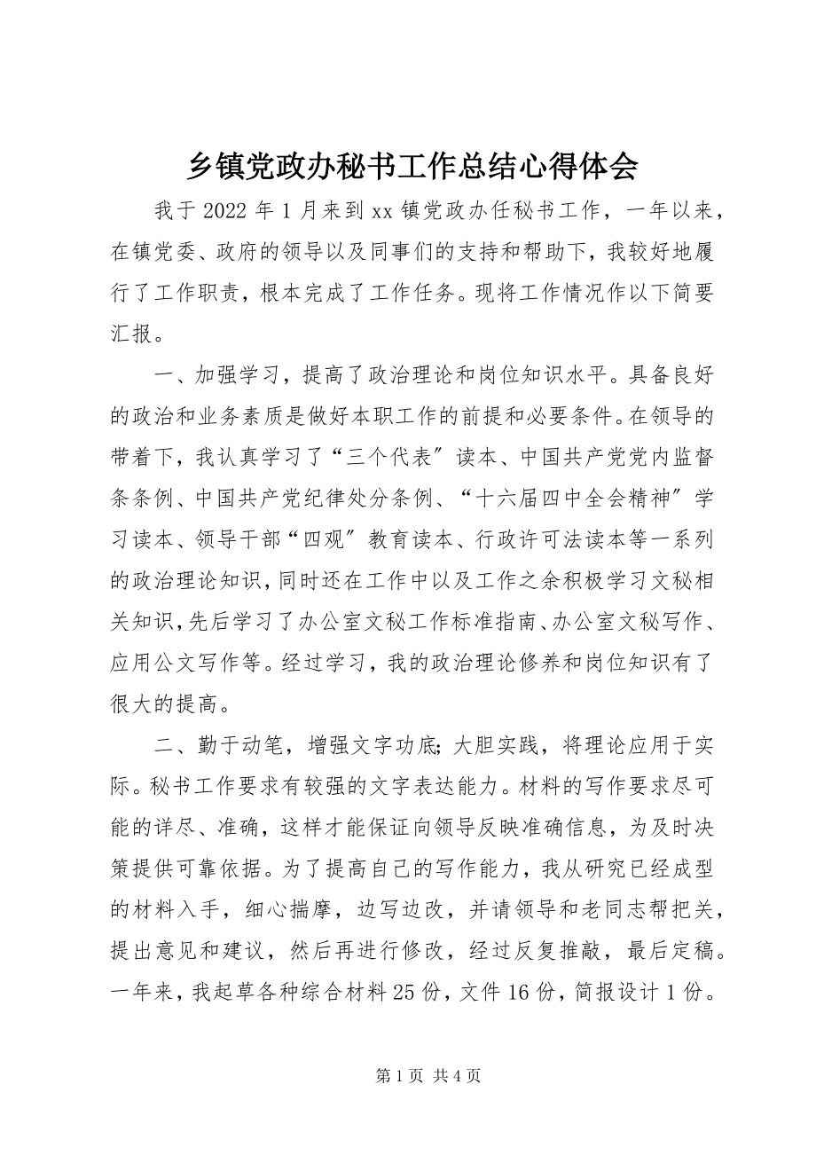 2023年乡镇党政办秘书工作总结心得体会.docx_第1页