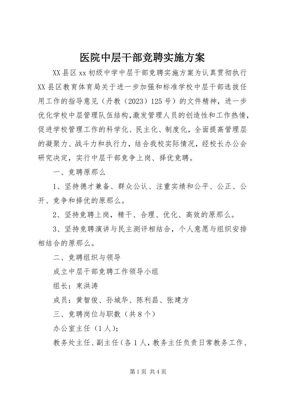 2023年医院中层干部竞聘实施方案.docx_第1页