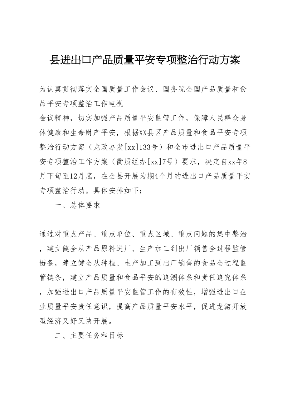 2023年县进出口产品质量安全专项整治行动方案.doc_第1页