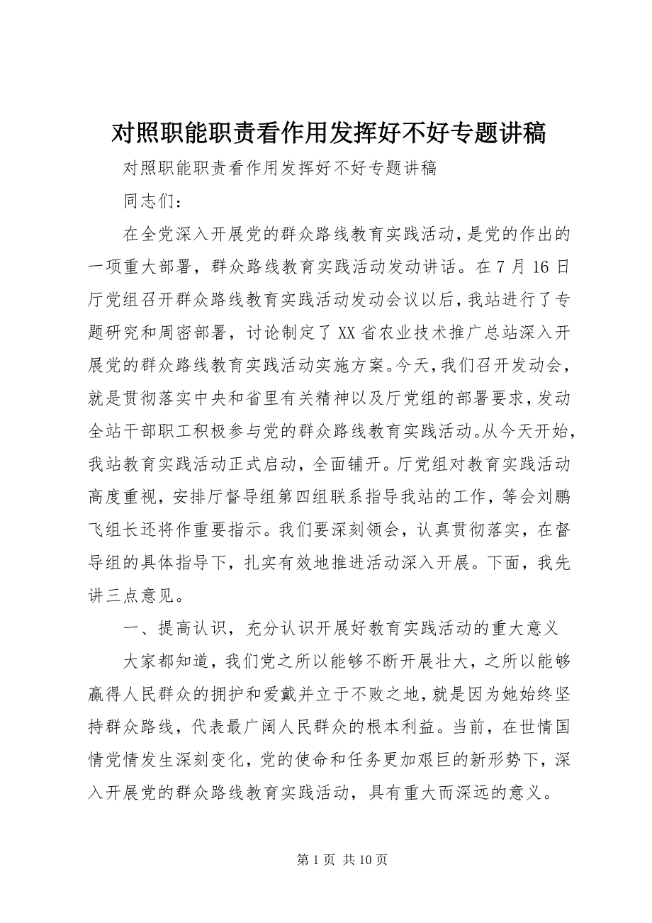 2023年对照职能职责看作用发挥好不好专题讲稿.docx_第1页