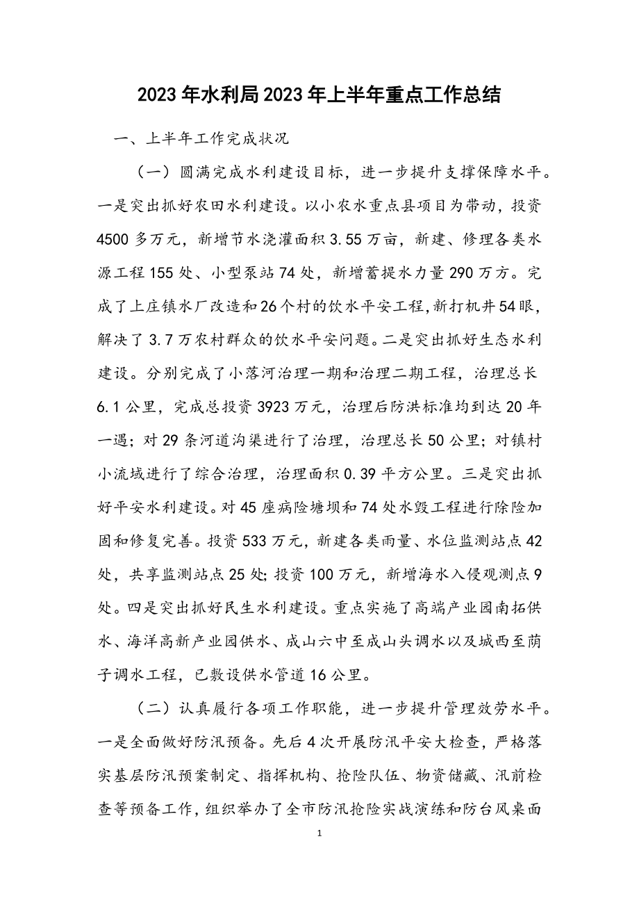 2023年水利局2023年上半年重点工作总结.docx_第1页