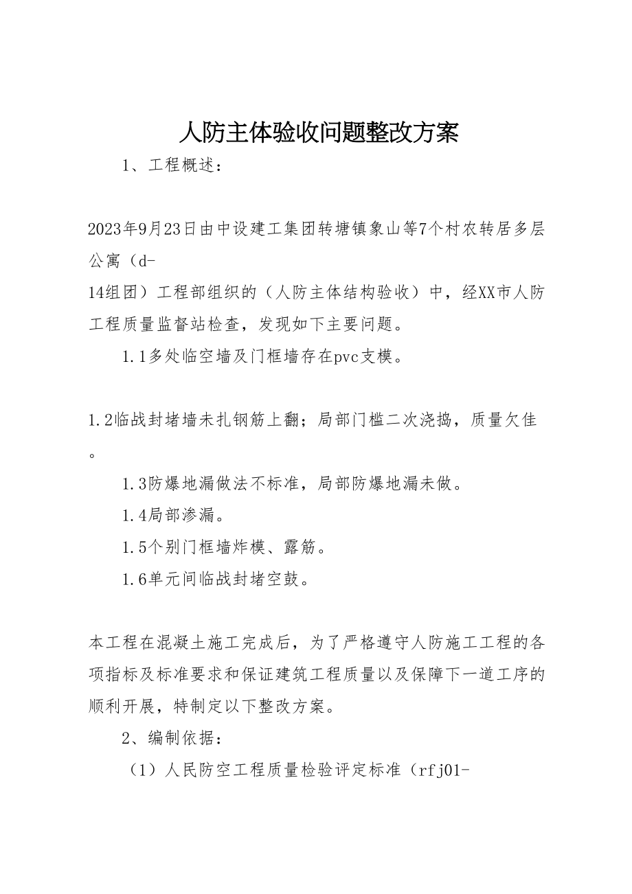 2023年人防主体验收问题整改方案.doc_第1页