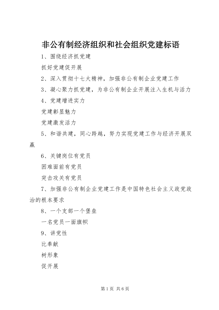 2023年非公有制经济组织和社会组织党建标语.docx_第1页