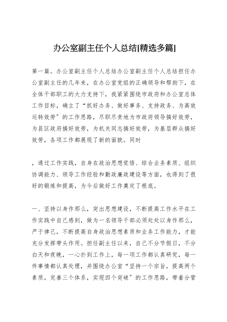 2023年办公室副主任个人总结精选多篇新编.doc_第1页