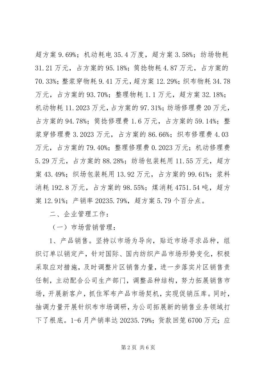 2023年公司上半年生产经营工作总结个人经营工作总结.docx_第2页