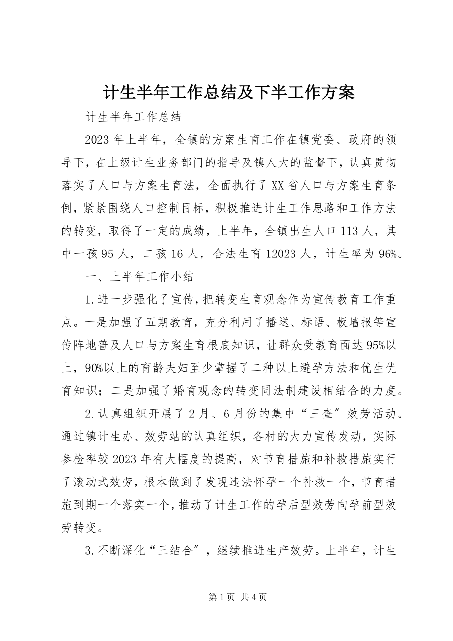 2023年计生半工作总结及下半工作计划.docx_第1页