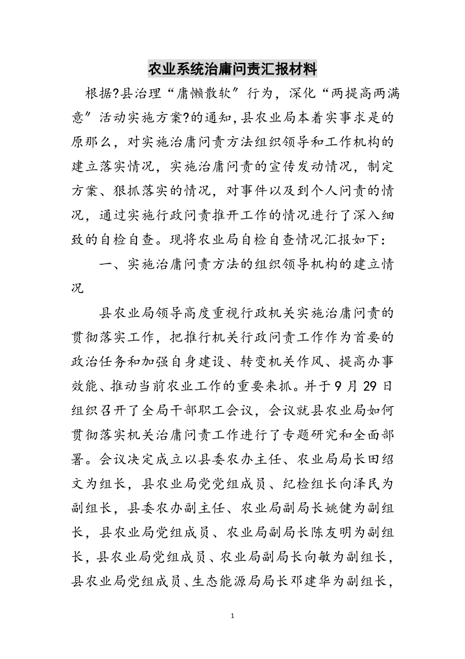 2023年农业系统治庸问责汇报材料范文.doc_第1页