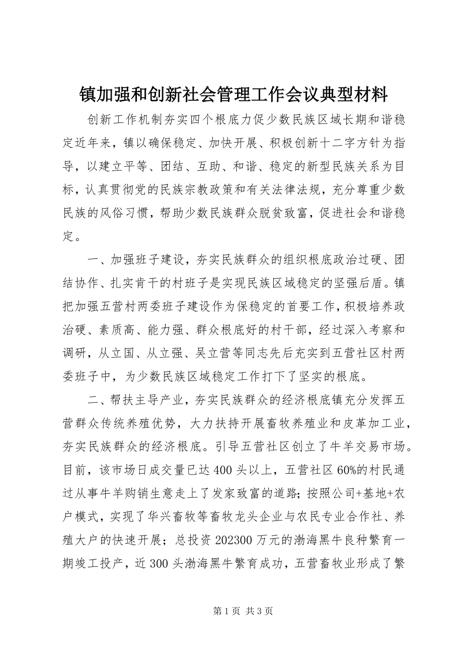 2023年镇加强和创新社会管理工作会议典型材料.docx_第1页