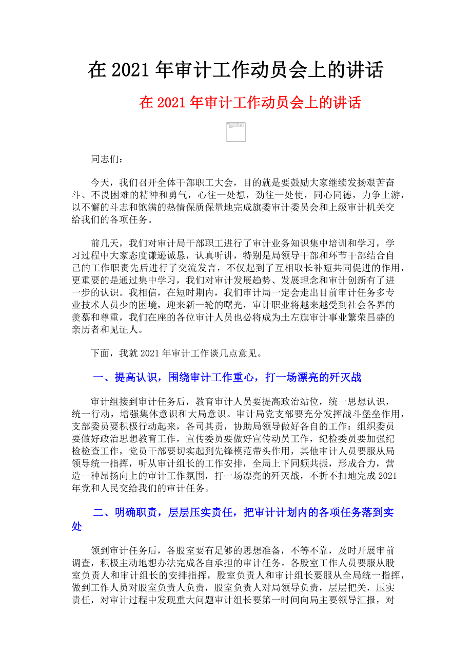 2023年在审计工作动员会上的讲话.doc_第1页