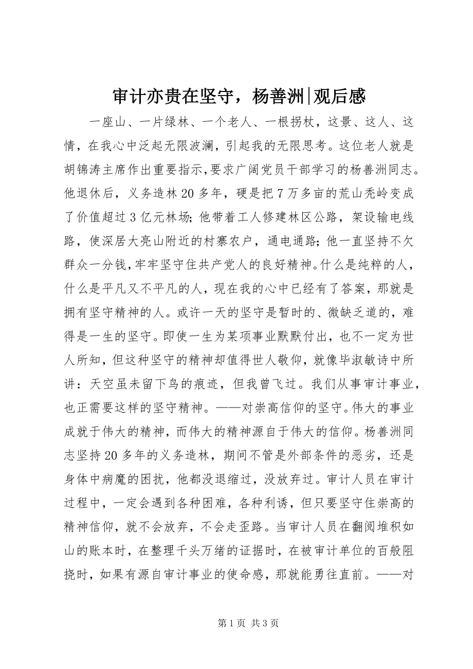 2023年审计亦贵在坚守杨善洲观后感.docx_第1页