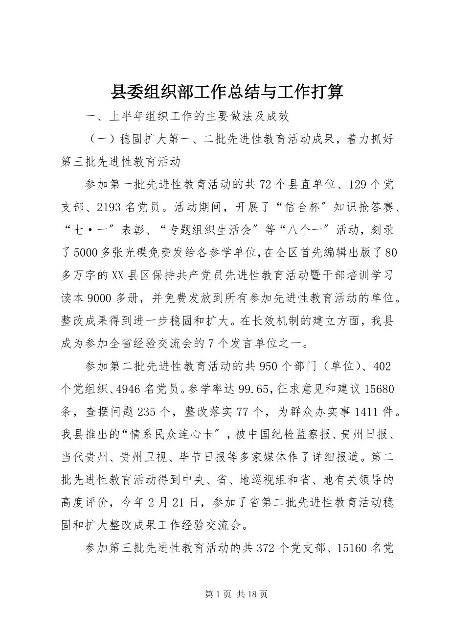 2023年县委组织部工作总结与工作打算.docx_第1页