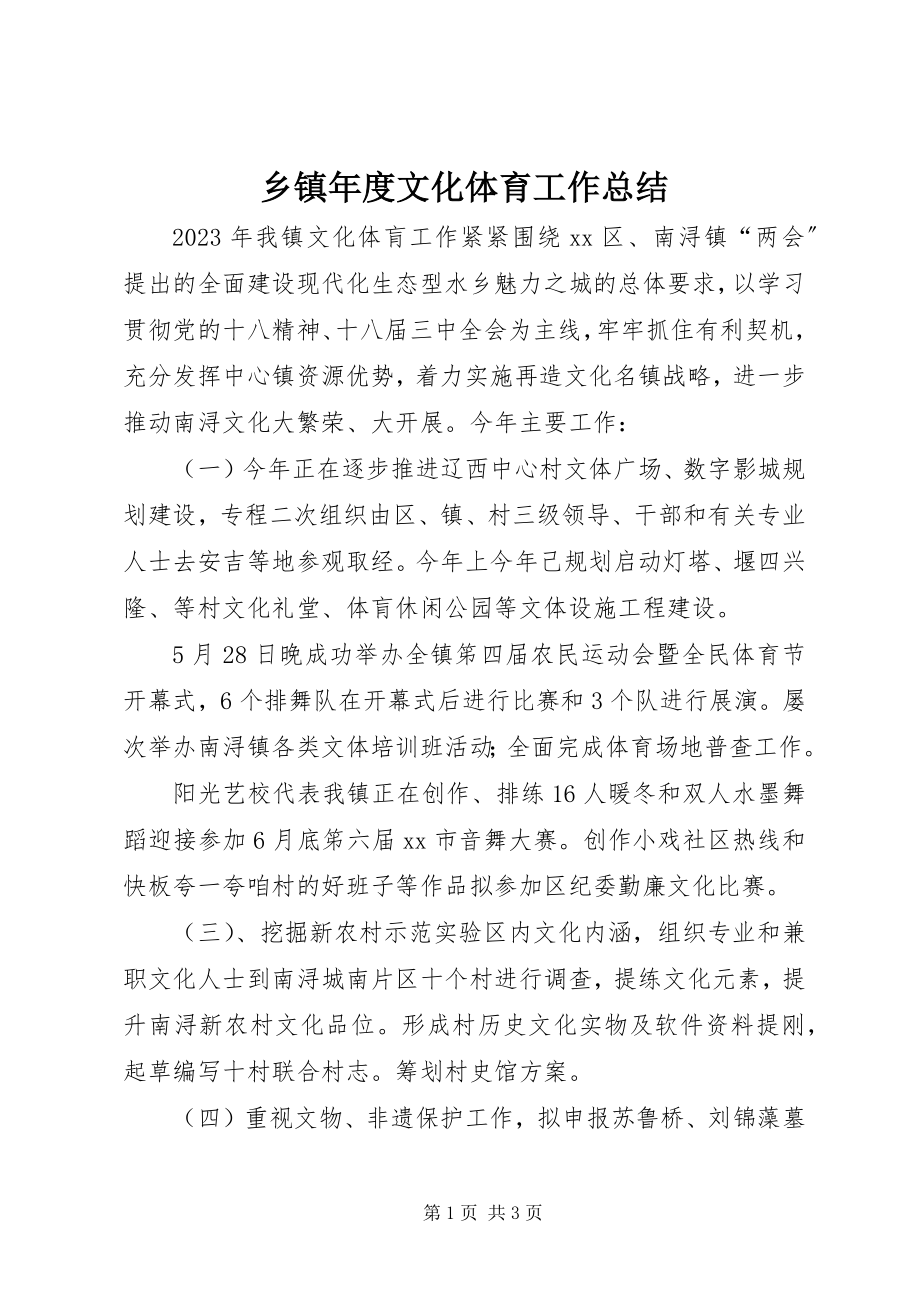 2023年乡镇年度文化体育工作总结.docx_第1页