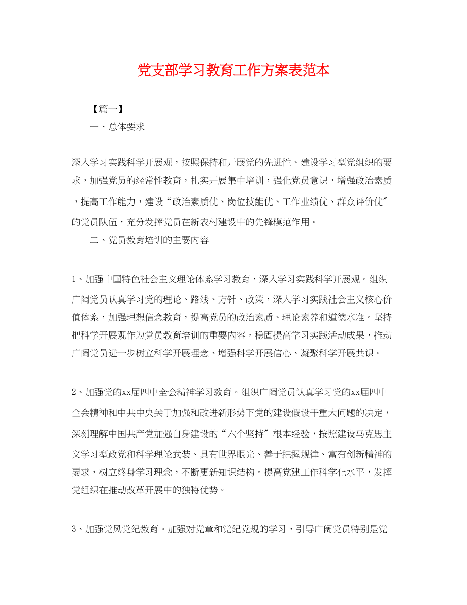 2023年党支部学习教育工作计划表.docx_第1页