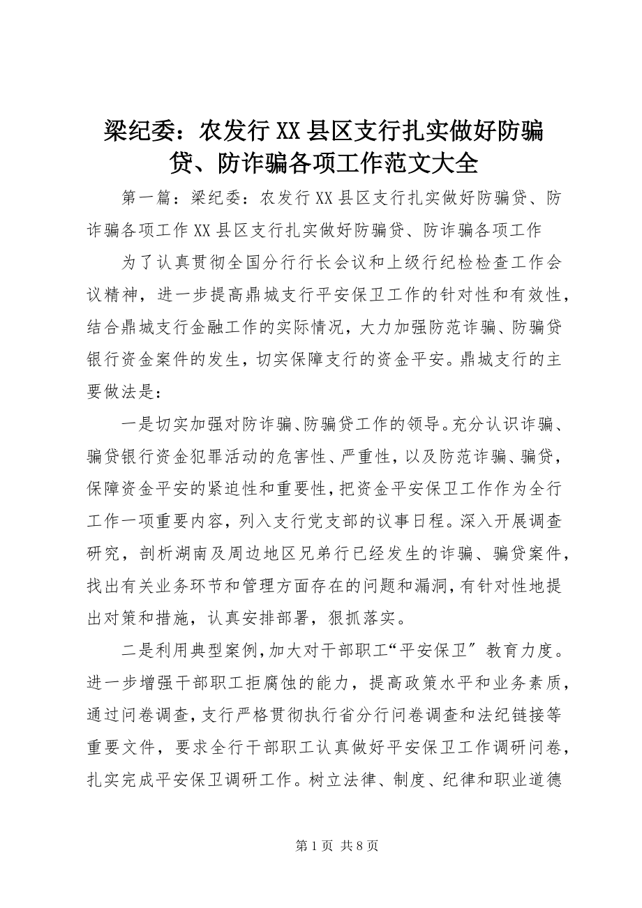 2023年梁纪委农发行XX县区支行扎实做好防骗贷、防诈骗各项工作大全.docx_第1页