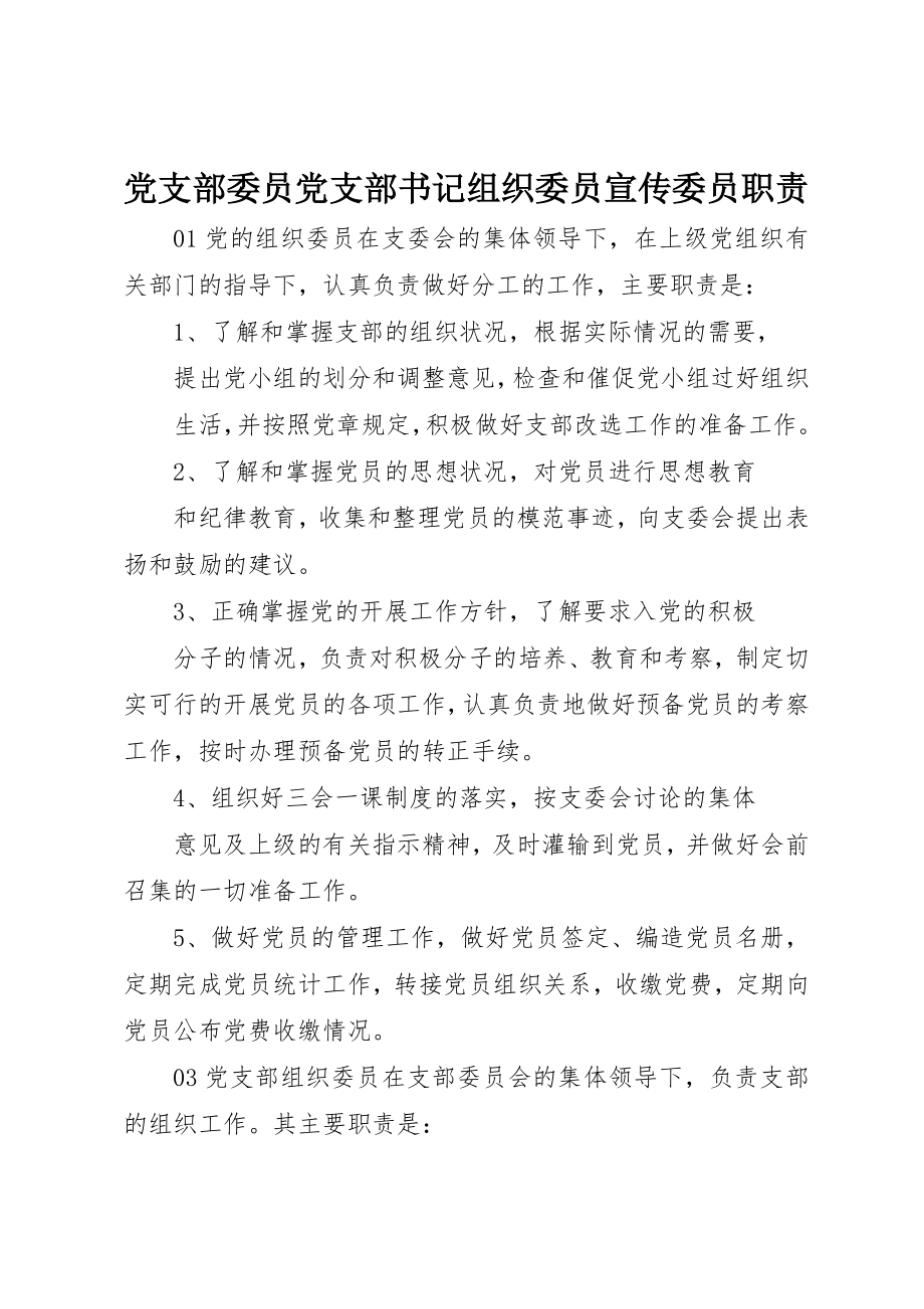 2023年党支部委员党支部书记组织委员宣传委员职责.docx_第1页