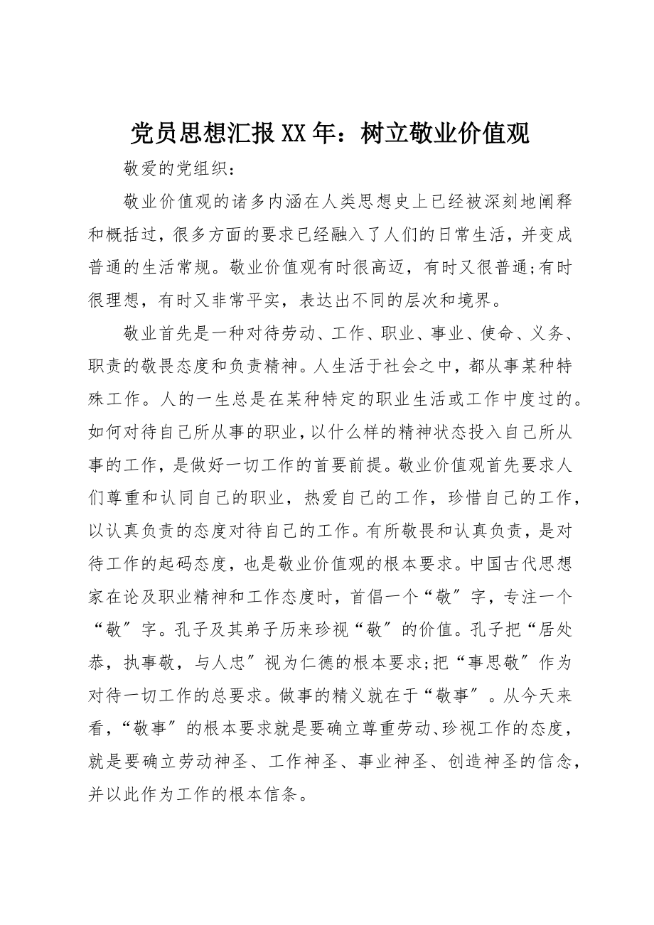 2023年党员思想汇报某年树立敬业价值观.docx_第1页