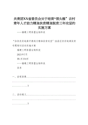 2023年共青团省委员会关于培育领头雁农村青年人才助力精准扶贫精准脱贫三年攻坚的实施方案 3.doc