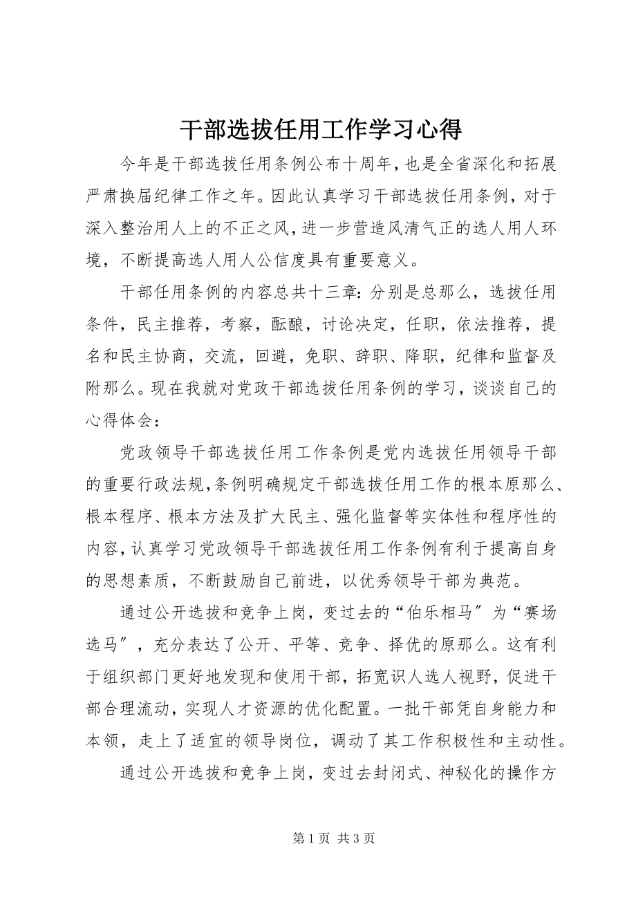 2023年干部选拔任用工作学习心得.docx_第1页