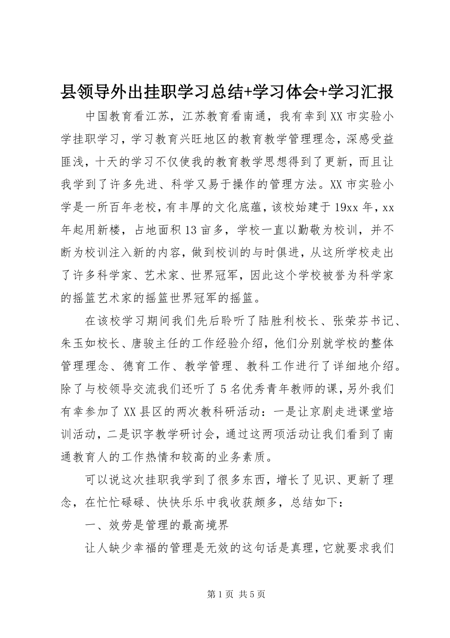 2023年县领导外出挂职学习总结学习体会学习汇报.docx_第1页