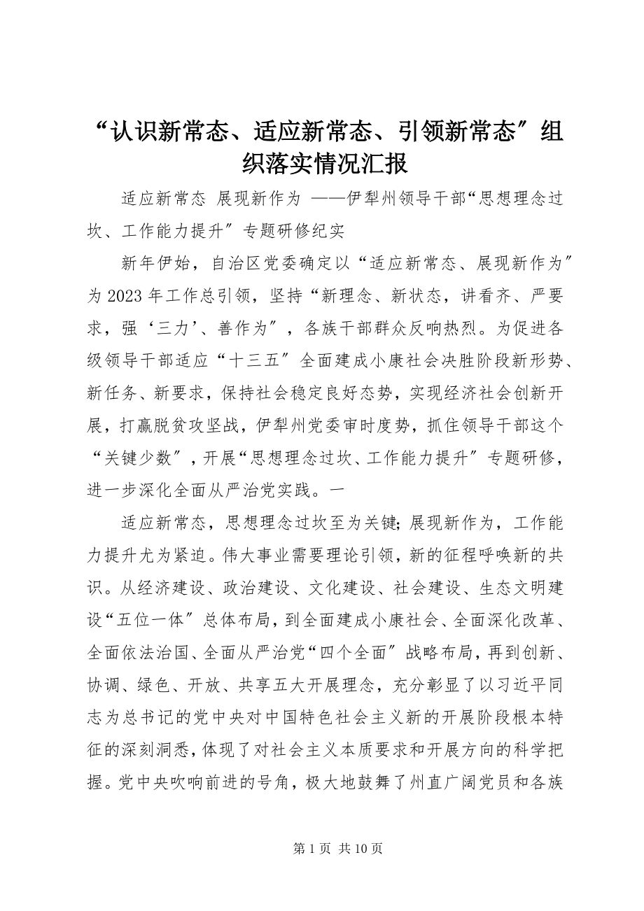 2023年认识新常态适应新常态引领新常态组织落实情况汇报.docx_第1页