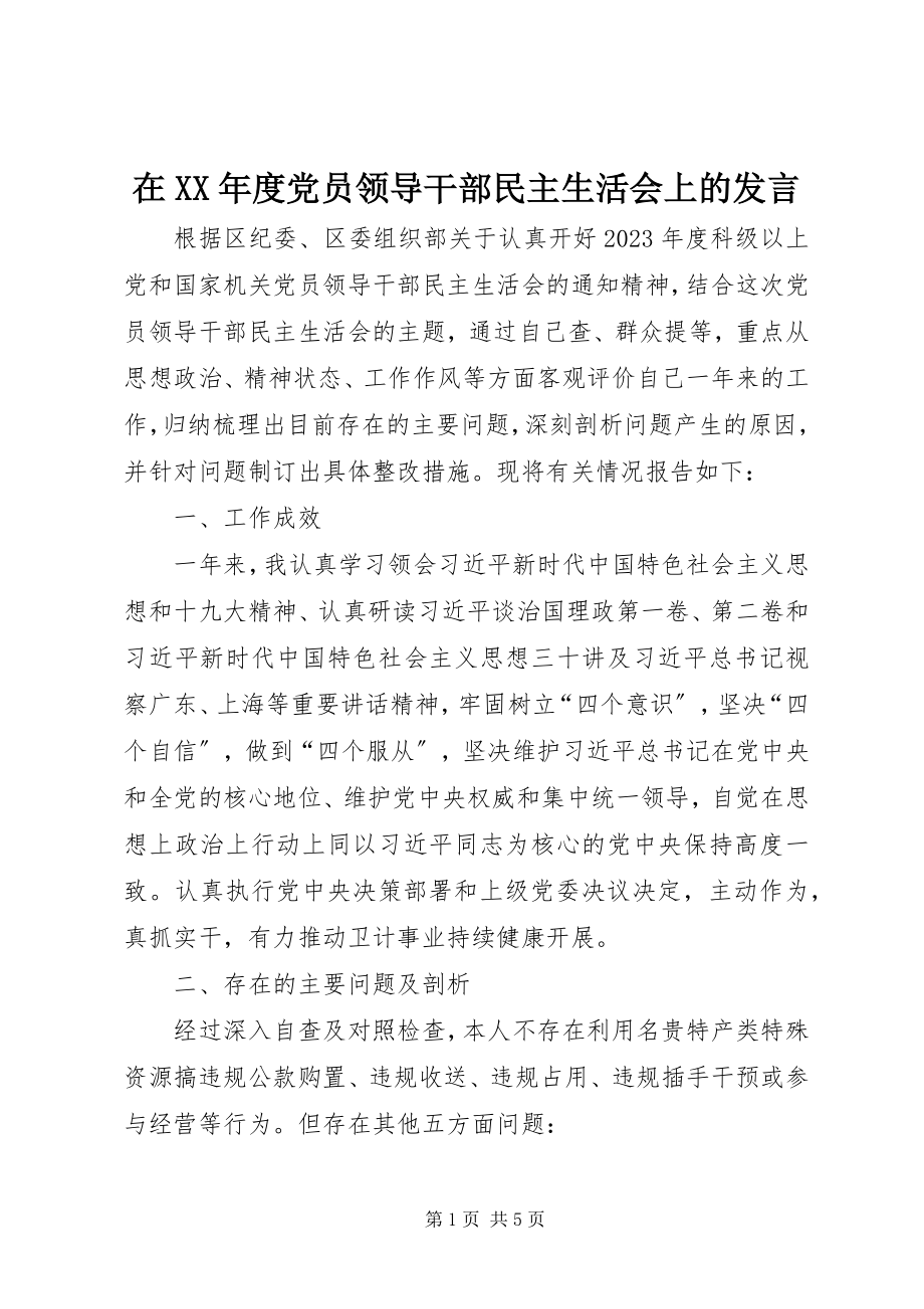 2023年在度党员领导干部民主生活会上的讲话.docx_第1页