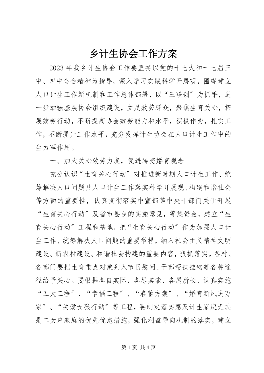 2023年乡计生协会工作计划.docx_第1页