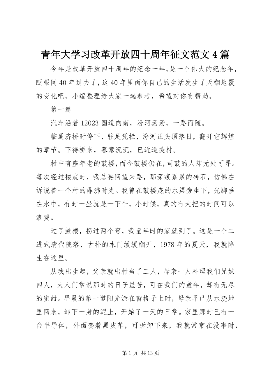 2023年青年大学习改革开放四十周年征文4篇.docx_第1页