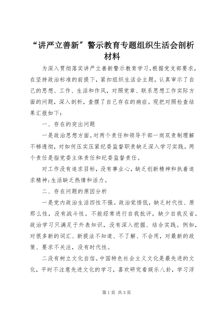 2023年讲严立善新警示教育专题组织生活会剖析材料.docx_第1页