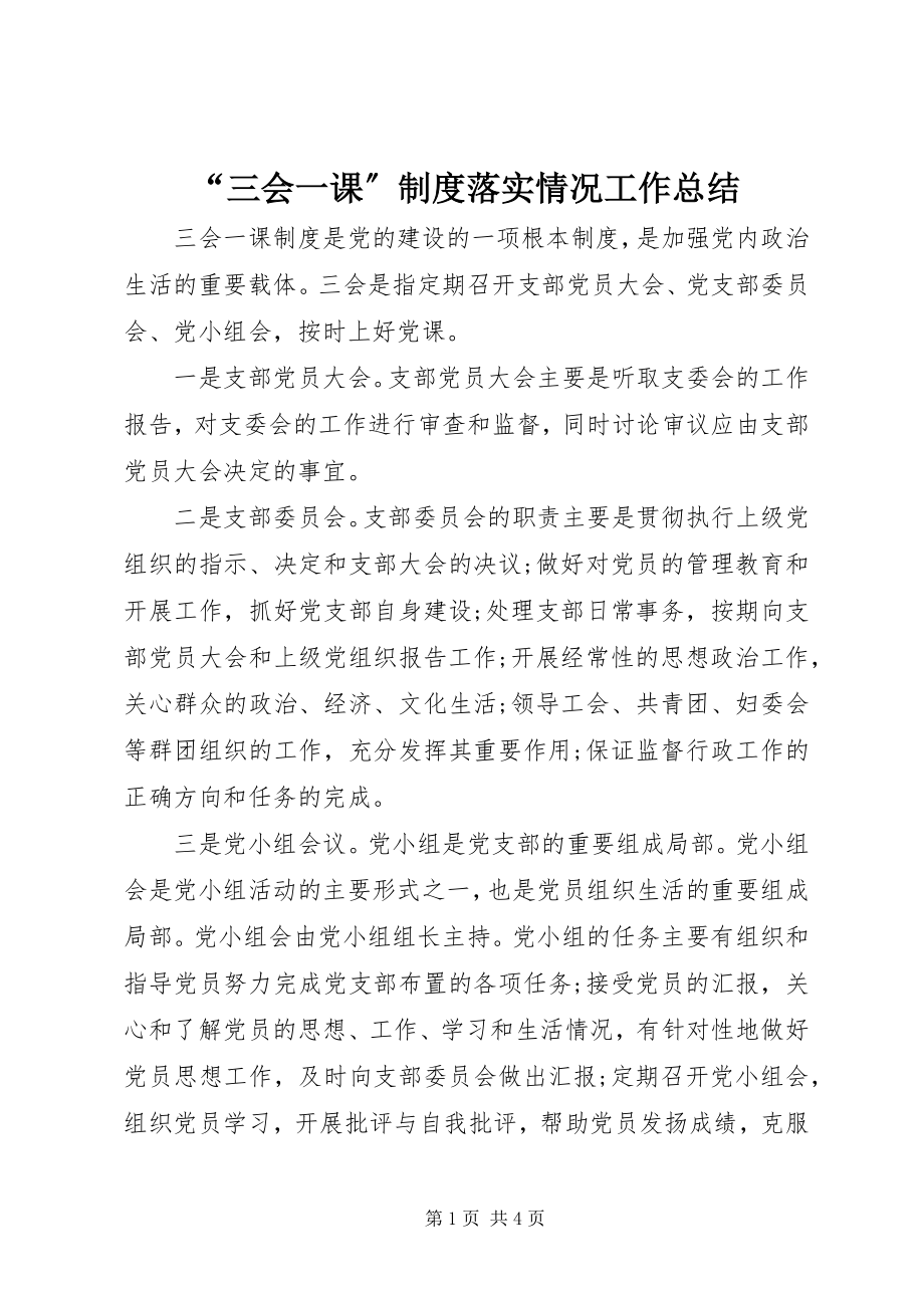 2023年三会一课制度落实情况工作总结.docx_第1页