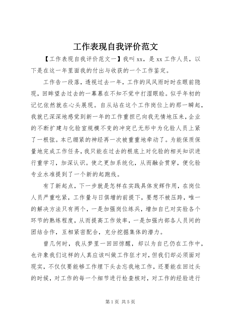 2023年工作表现自我评价精选.docx_第1页