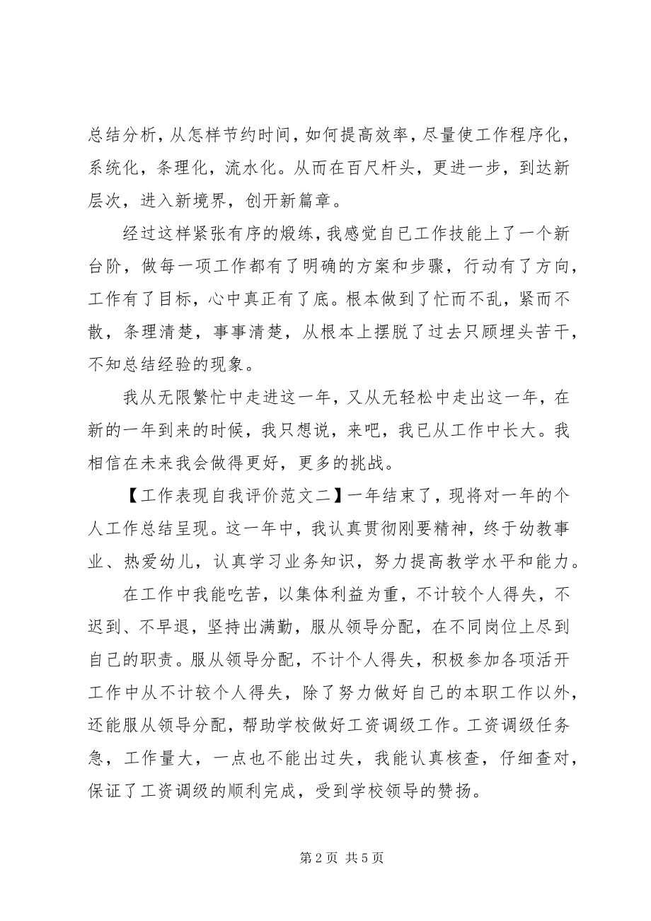 2023年工作表现自我评价精选.docx_第2页