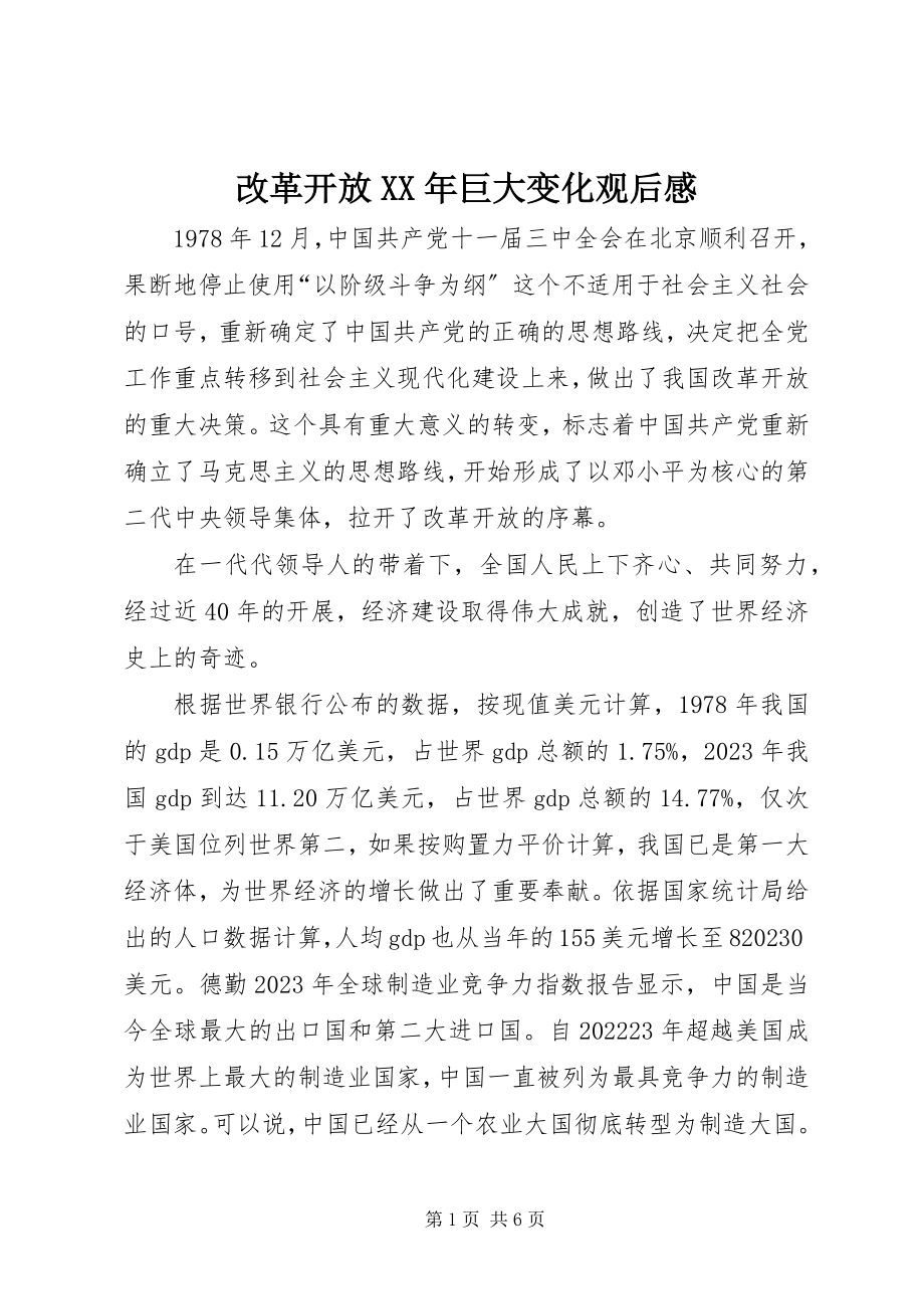 2023年改革开放某年巨大变化观后感.docx_第1页