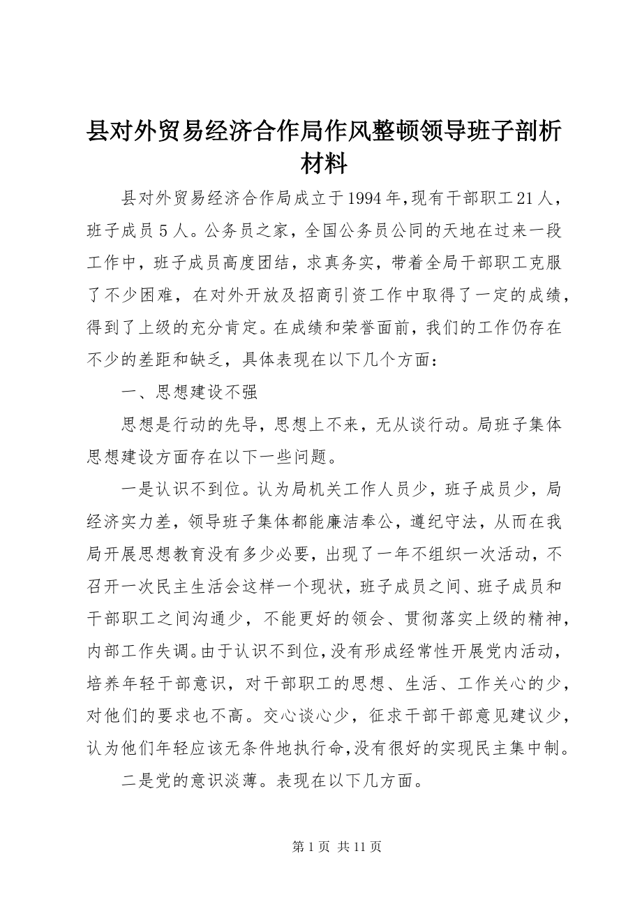 2023年县对外贸易经济合作局作风整顿领导班子剖析材料.docx_第1页