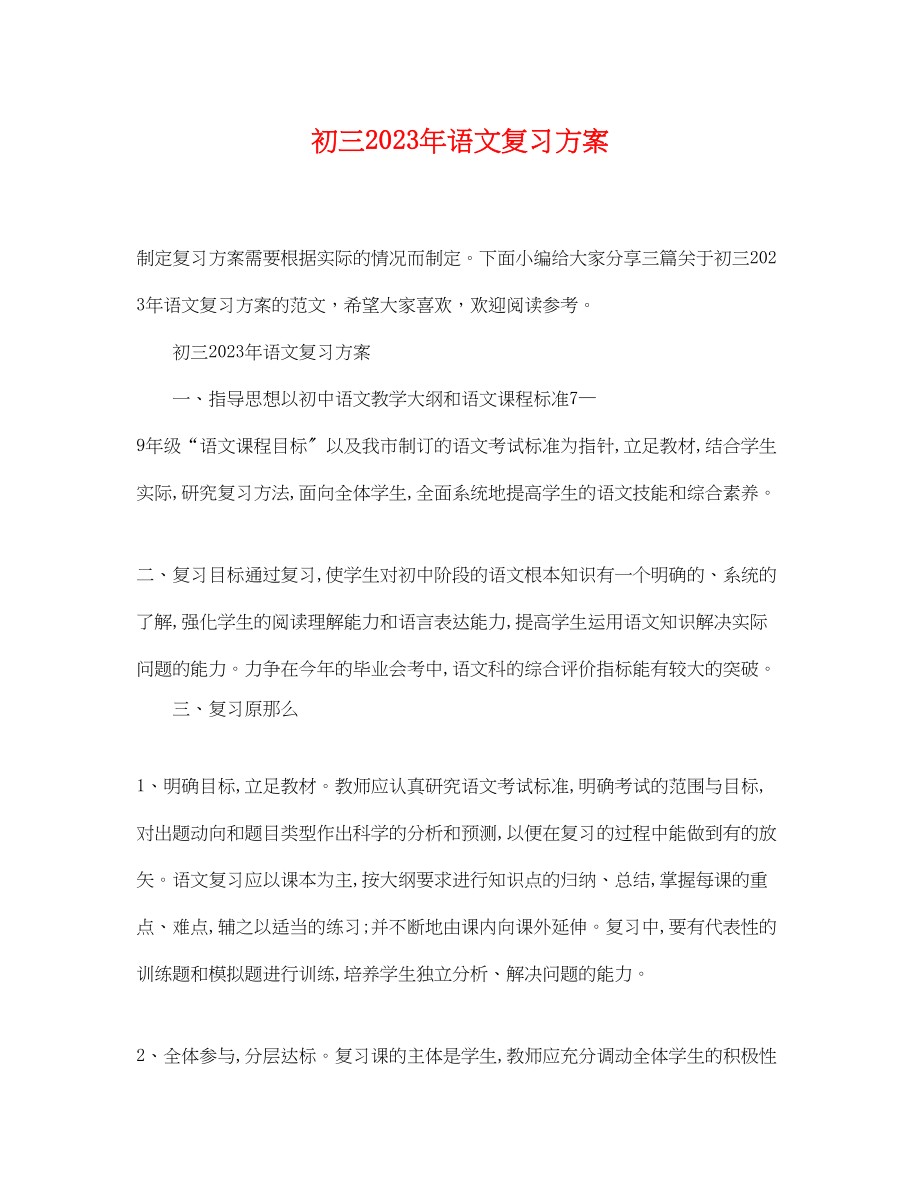 2023年初三语文复习计划.docx_第1页