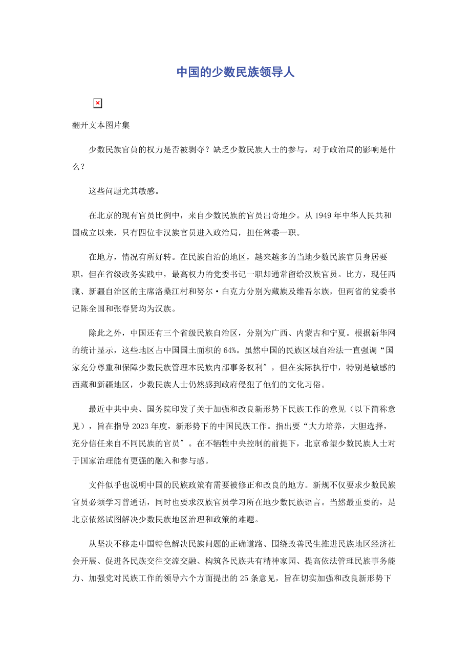 2023年中国的少数民族领导人.docx_第1页