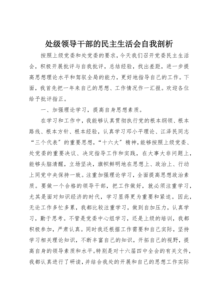 2023年处级领导干部的民主生活会自我剖析.docx_第1页