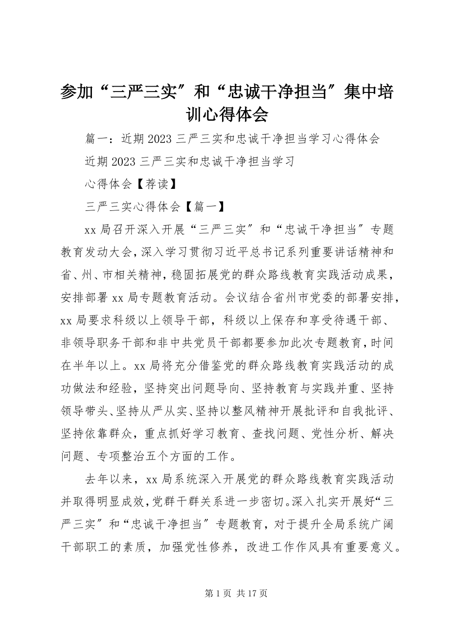 2023年参加“三严三实”和“忠诚干净担当”集中培训心得体会新编.docx_第1页