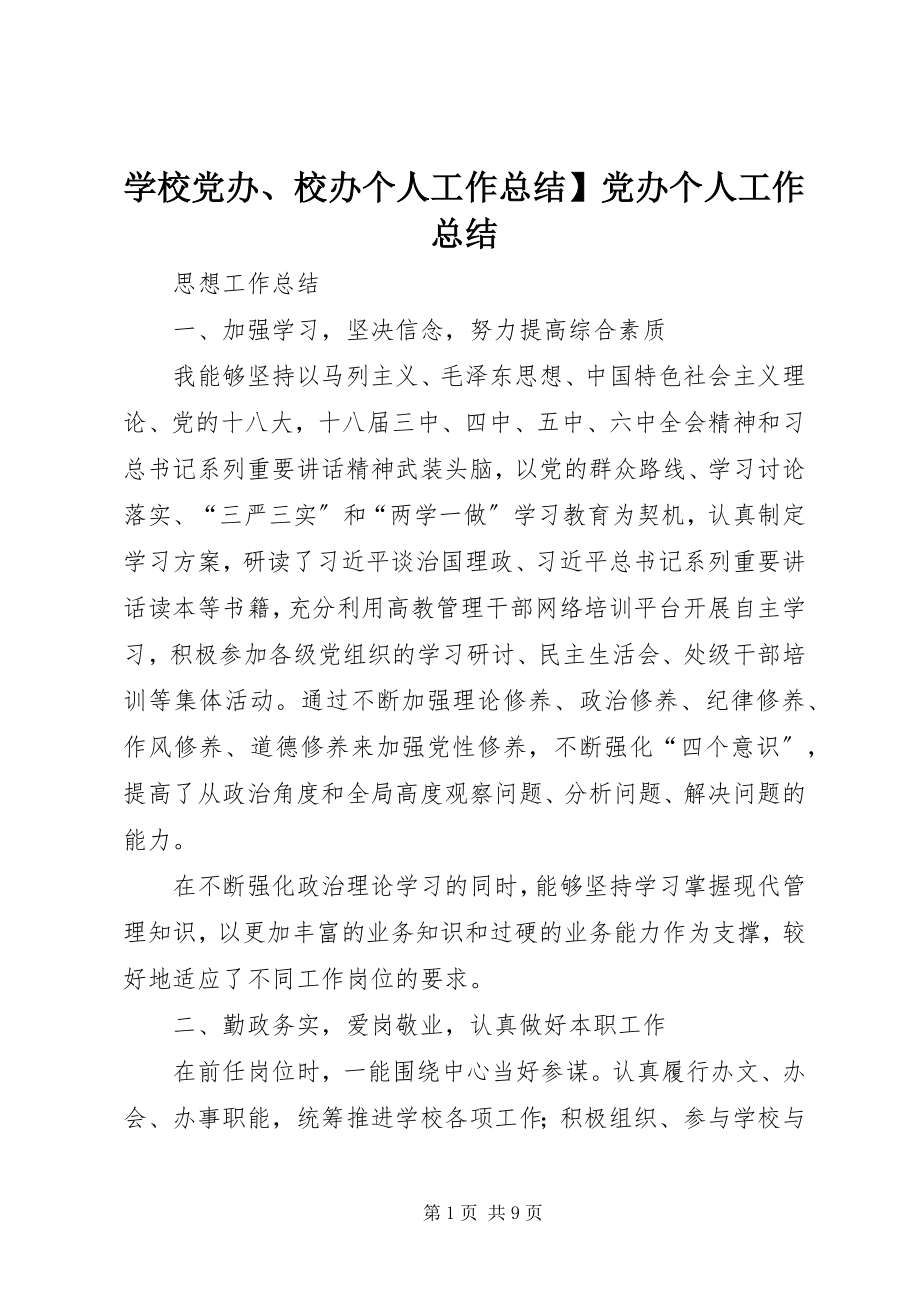 2023年学校党办校办个人工作总结党办个人工作总结.docx_第1页